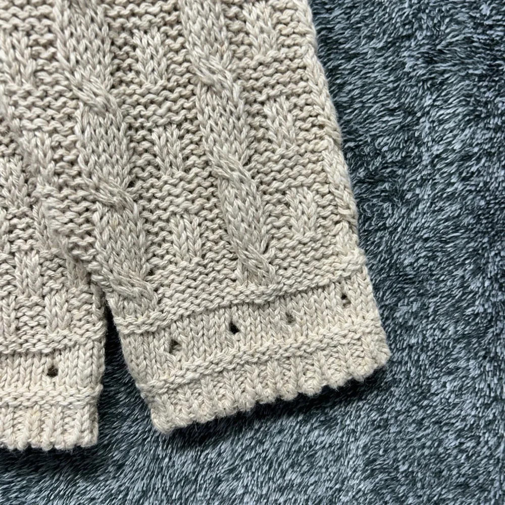 Aran Crafts Womens Size S Beige Long Sleeve Linen Cotton Cable Knit Sweater